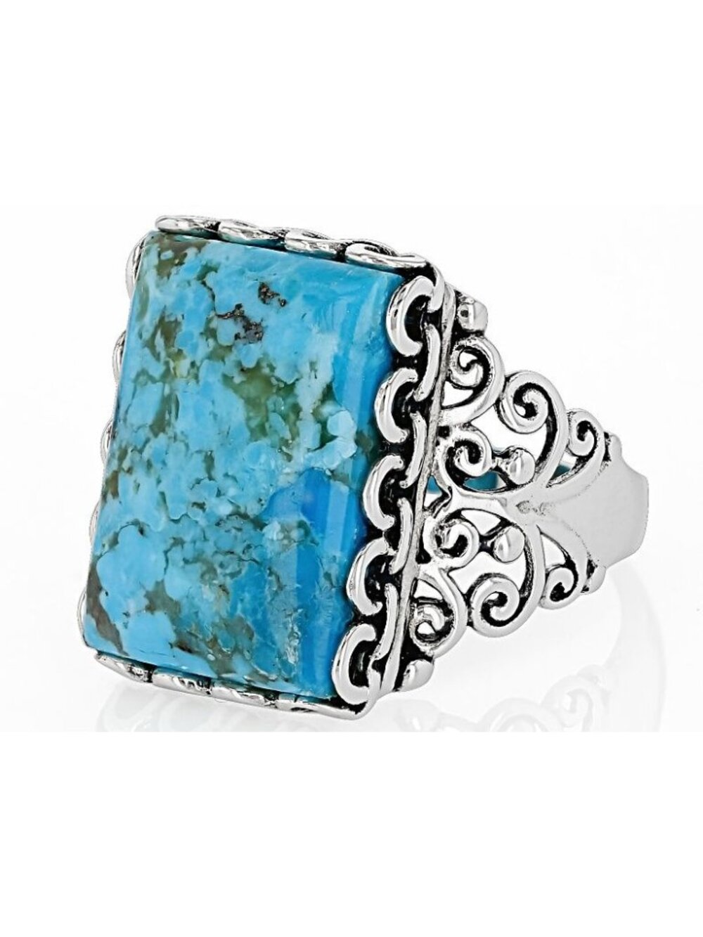 JTV Blue Turquoise Sterling Silver Ring Size 7 Big Statement Jewelry